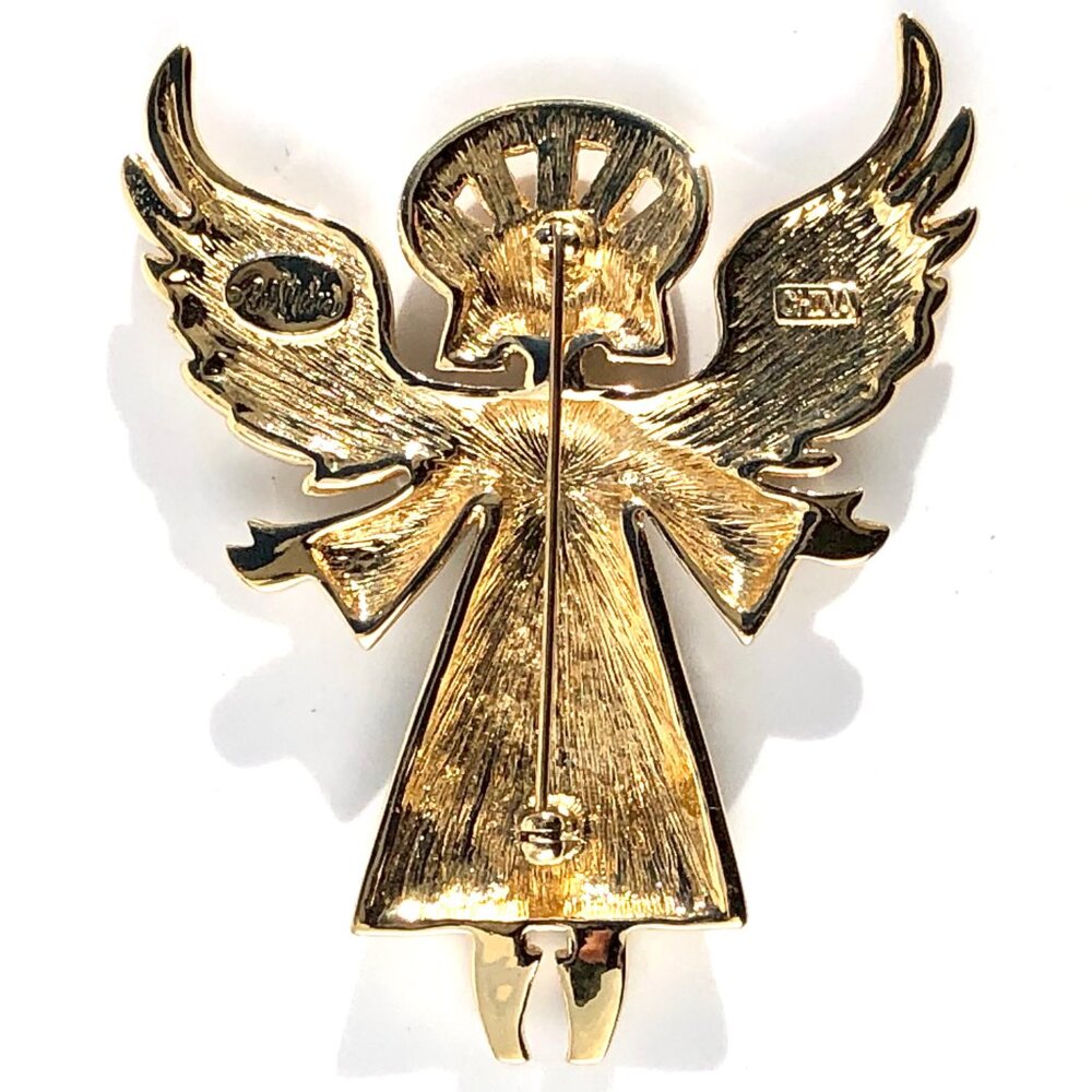 Bob Mackie Angel Pin Mosaic Enamel Gold Tone Brooch Guardian Angel Vintage 80s - Picture 10 of 16
